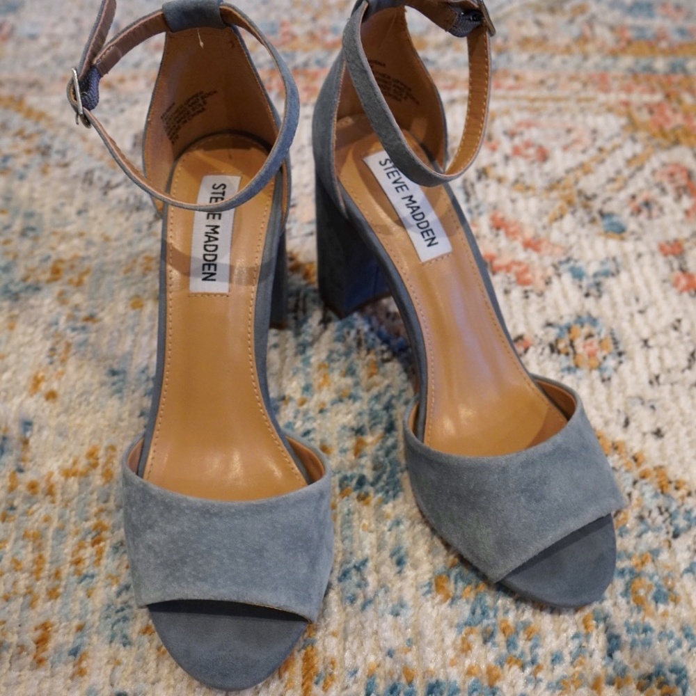 Steve Madden Light Blue Suede Ankle Strap Heels
